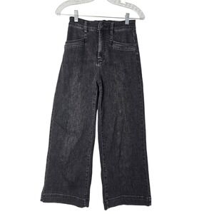 Free People Sz 25 Black Wash Wide Leg Lace Up Back‎ Denim Jeans Women Boho